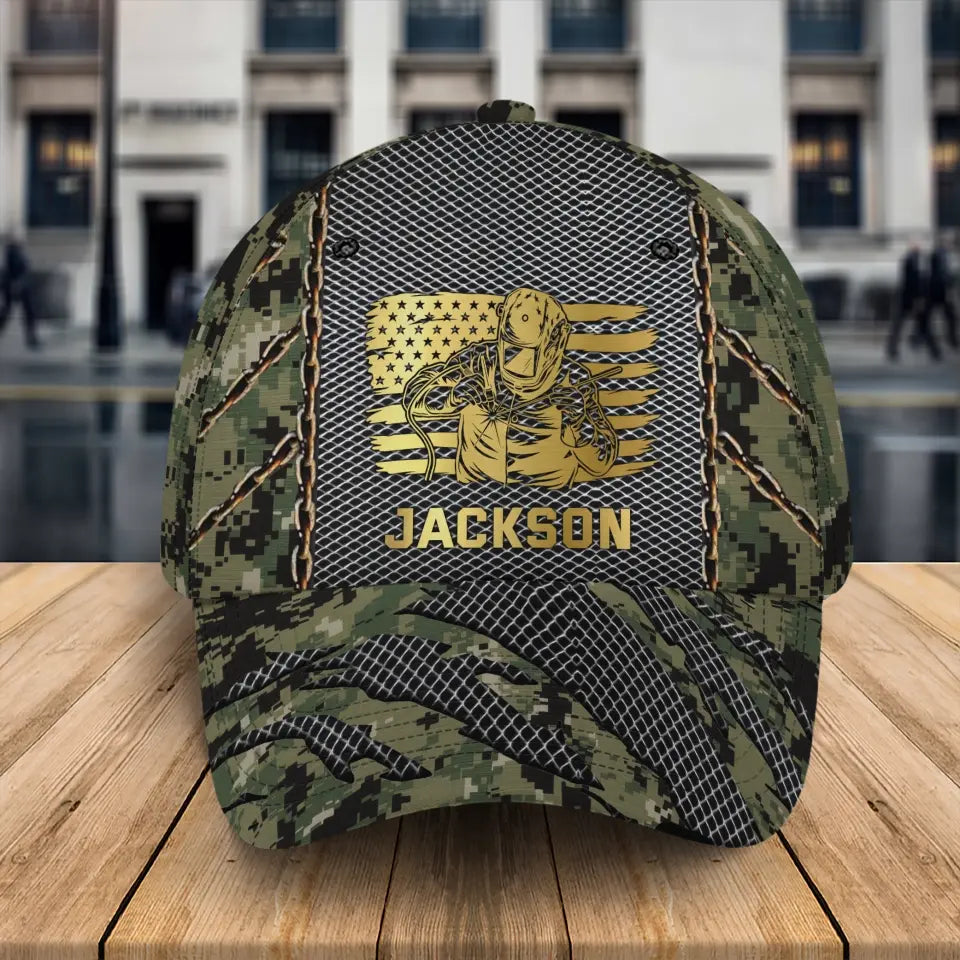 Personalized US Welder Working US Camo 3D Cap Printed QTKH241695