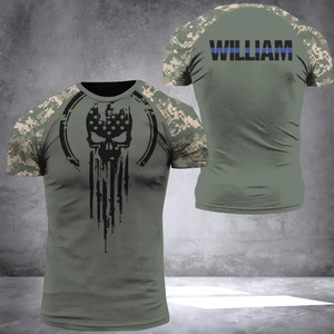 Personalized Skull US Camo Blue Line Custom Name & Time 3D T-shirt Printed QTVQ241707