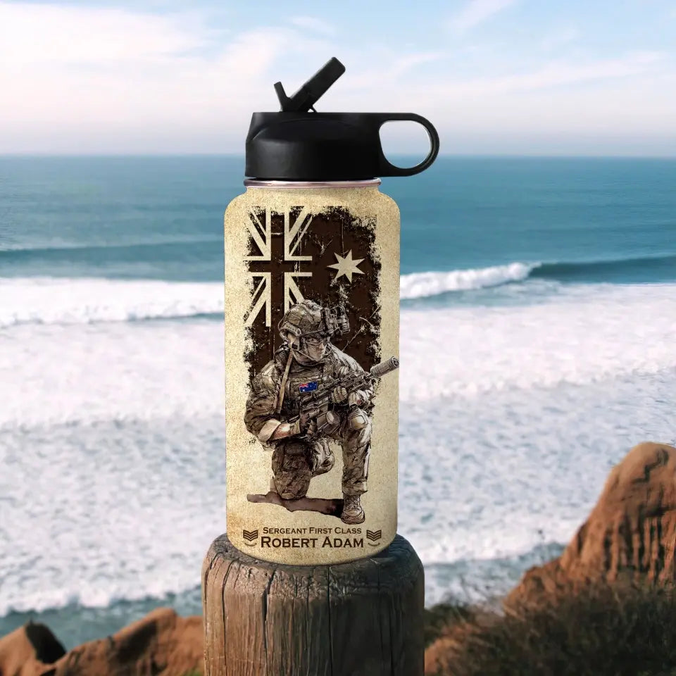 Personalized Australian Veteran Logo Custom Name, Rank & Time Water Bottle 3D Printed AHVA241701