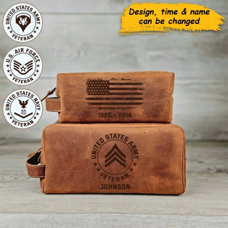 Personalized US Veteran US Flag Custom Name & Time Retro Toiletry Bag Printed AHHN241714