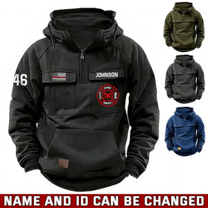 Personalized US Firefighter Logo US Firefighter Flag American Retro Hooded Sweatshirt Printed QTVA241717