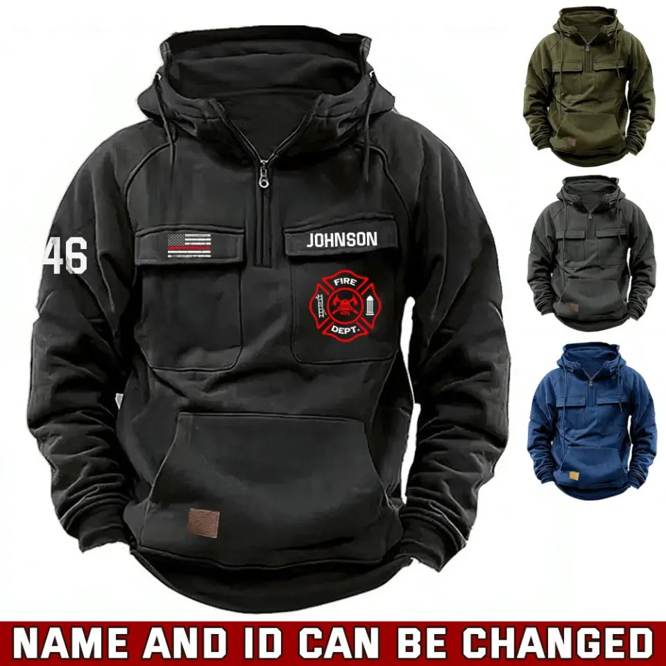 Personalized US Firefighter Logo US Firefighter Flag American Retro Hooded Sweatshirt Printed QTVA241717