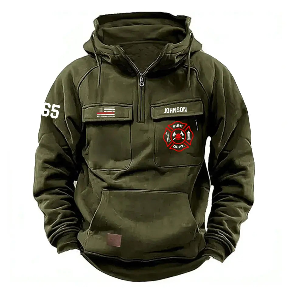 Personalized US Firefighter Logo US Firefighter Flag American Retro Hooded Sweatshirt Printed QTVA241717