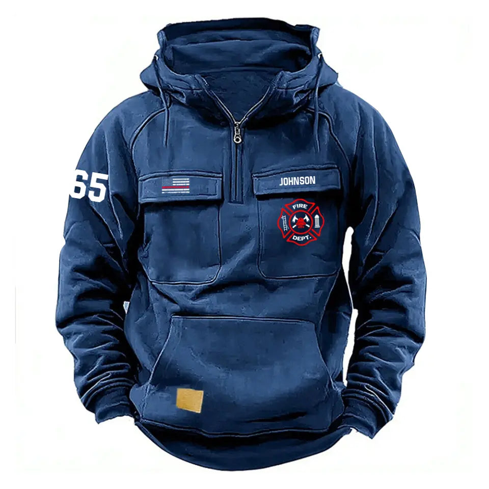 Personalized US Firefighter Logo US Firefighter Flag American Retro Hooded Sweatshirt Printed QTVA241717