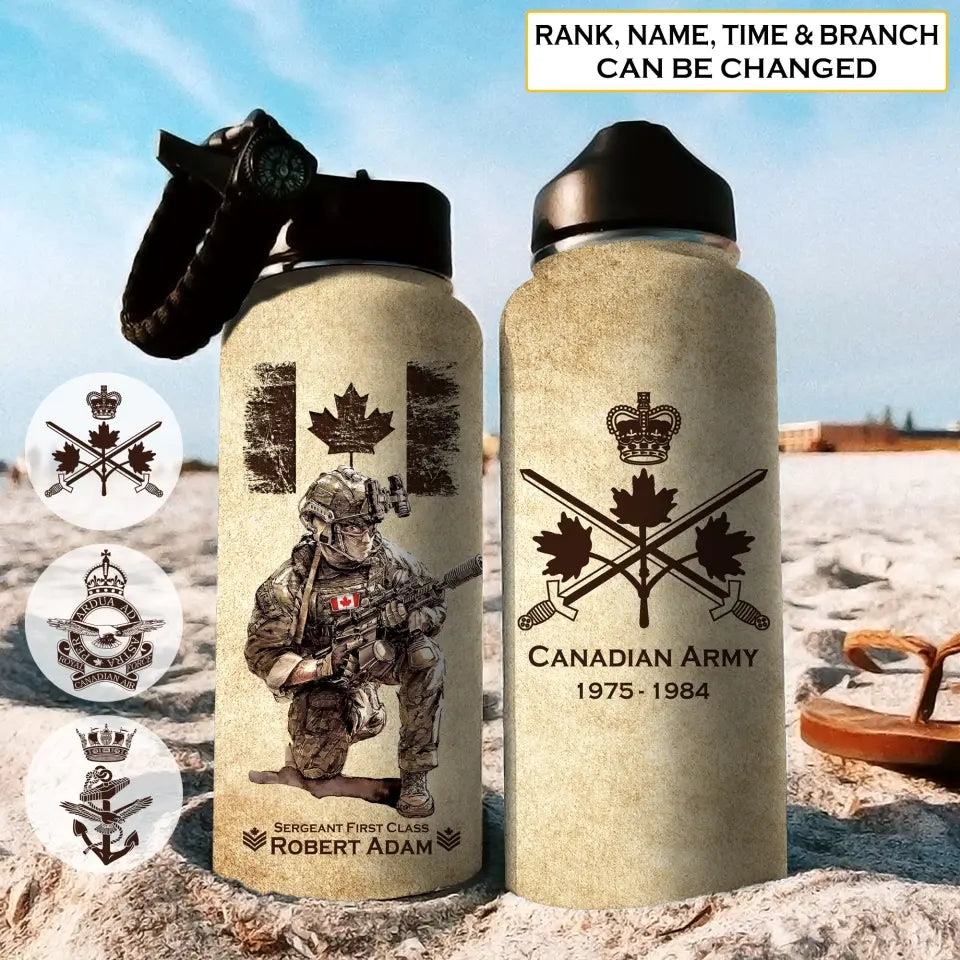Personalized Canadian Veteran Logo Custom Name, Rank & Time Water Bottle 3D Printed AHVA241701