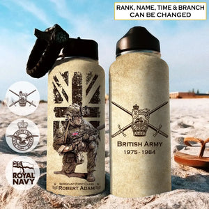 Personalized UK Veteran Logo Custom Name, Rank & Time Water Bottle 3D Printed AHVA241701