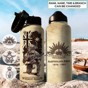 Personalized Australian Veteran Logo Custom Name, Rank & Time Water Bottle 3D Printed AHVA241701