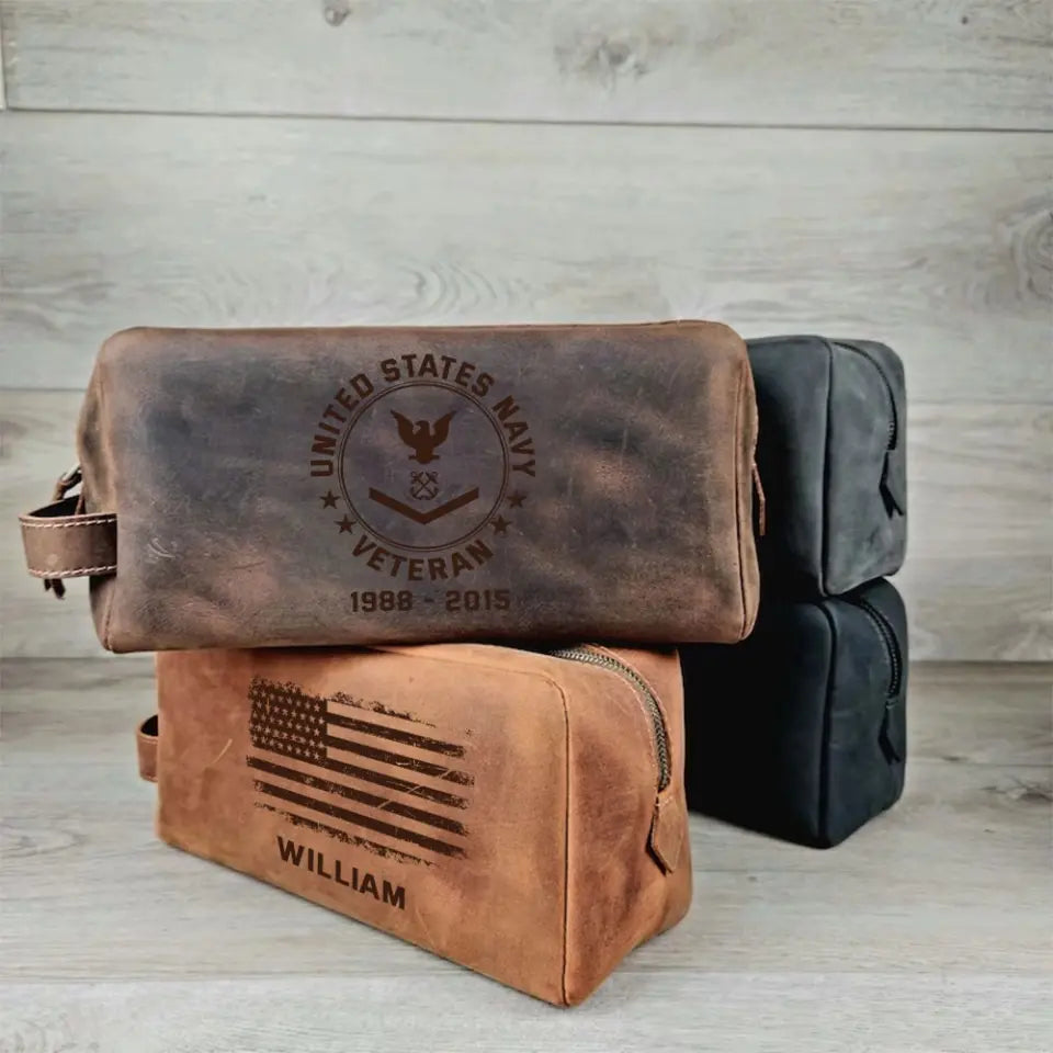 Personalized US Veteran US Flag Custom Name & Time Retro Toiletry Bag Printed AHHN241714