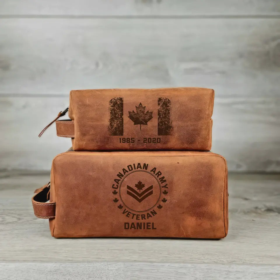 Personalized Canadian Veteran Canada Flag Custom Name & Time Retro Toiletry Bag Printed AHHN241714