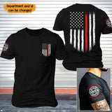 Personalized US Firefighter Department  & ID Number US Flag Red Line T-shirt Printed KVH241721
