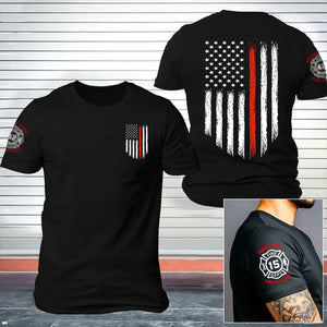 Personalized US Firefighter Department  & ID Number US Flag Red Line T-shirt Printed KVH241721