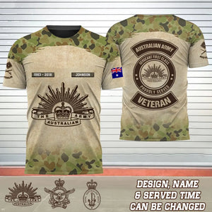 Personalized Australian Army Proudly Served Veteran Australian Veteran Camo Logo 3D T-shirt Printed AHVQ241711