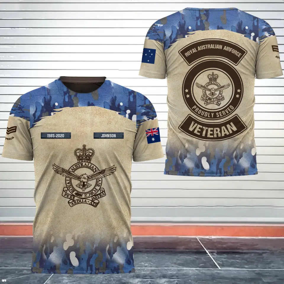 Personalized Australian Army Proudly Served Veteran Australian Veteran Camo Logo 3D T-shirt Printed AHVQ241711