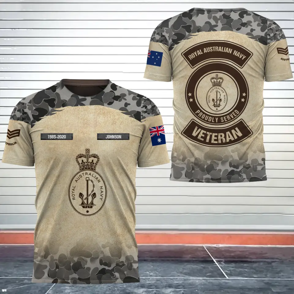 Personalized Australian Army Proudly Served Veteran Australian Veteran Camo Logo 3D T-shirt Printed AHVQ241711