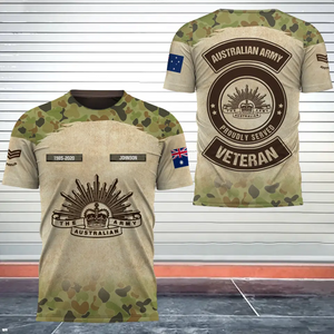 Personalized Australian Army Proudly Served Veteran Australian Veteran Camo Logo 3D T-shirt Printed AHVQ241711