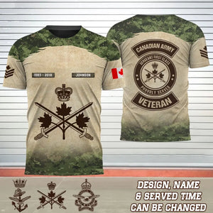 Personalized Canadian Army Veteran Sergeant First Class Proudly Served Canadian Soldier Camo 3D T-shirt Printed AHVQ241711