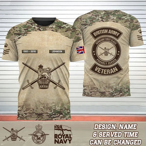 Personalized UK Army Proudly Served UK Veteran Camo 3D T-shirt Printed AHVQ241711