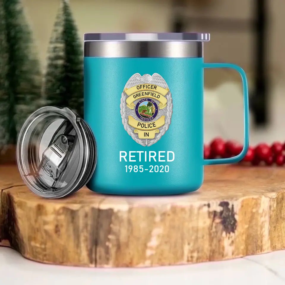 Personalized US Police Badge US Flag Bule Line Laser Handle Cup Printed KVH241735