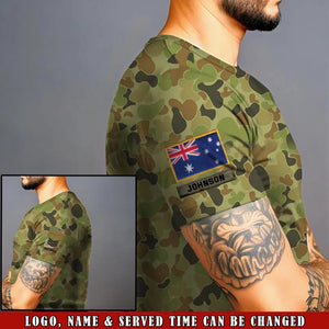 Personalized Australian Veteran Camo Australia Flag Custom Rank & Name 3D T-shirt Printed VQ241726