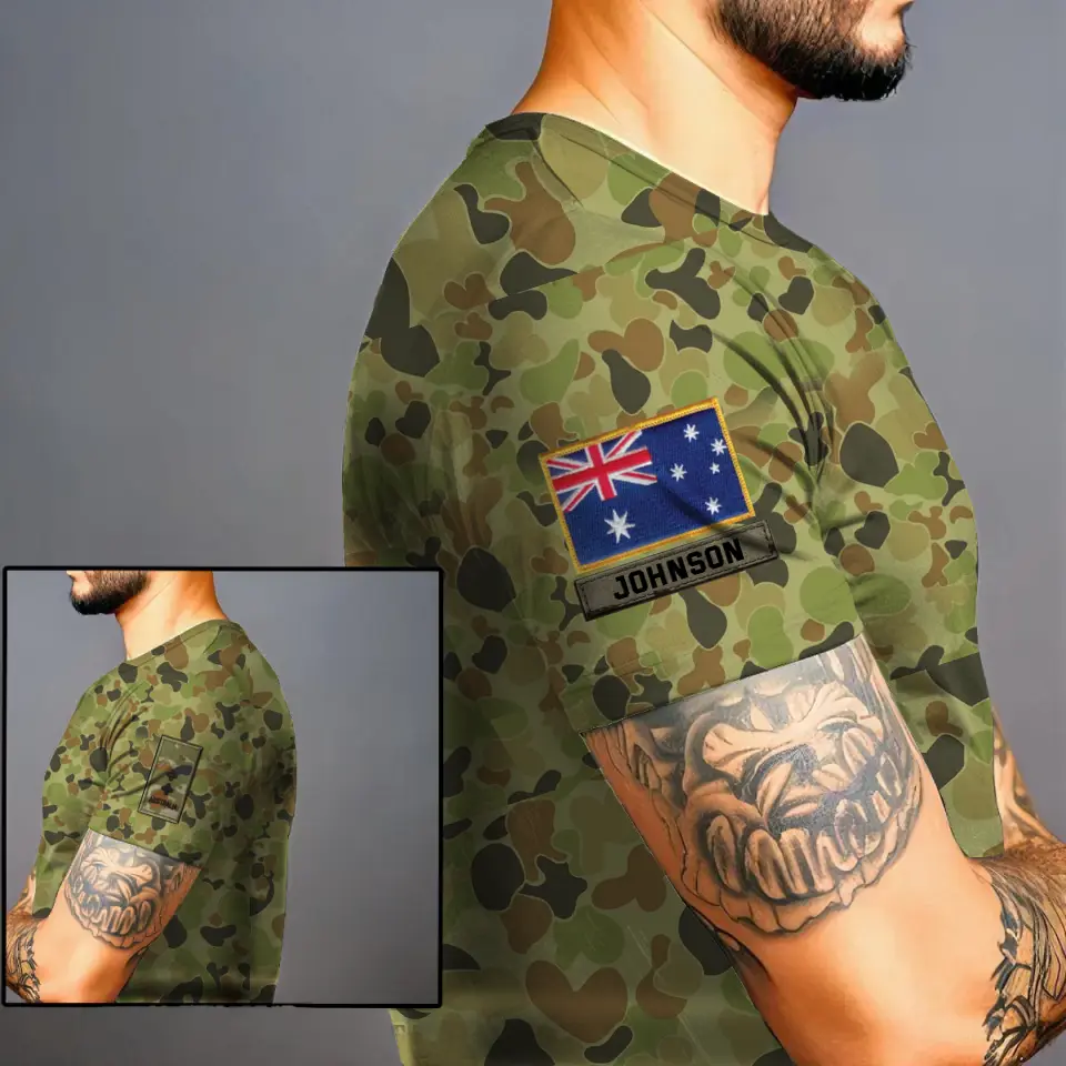 Personalized Australian Veteran Camo Australia Flag Custom Rank & Name 3D T-shirt Printed VQ241726
