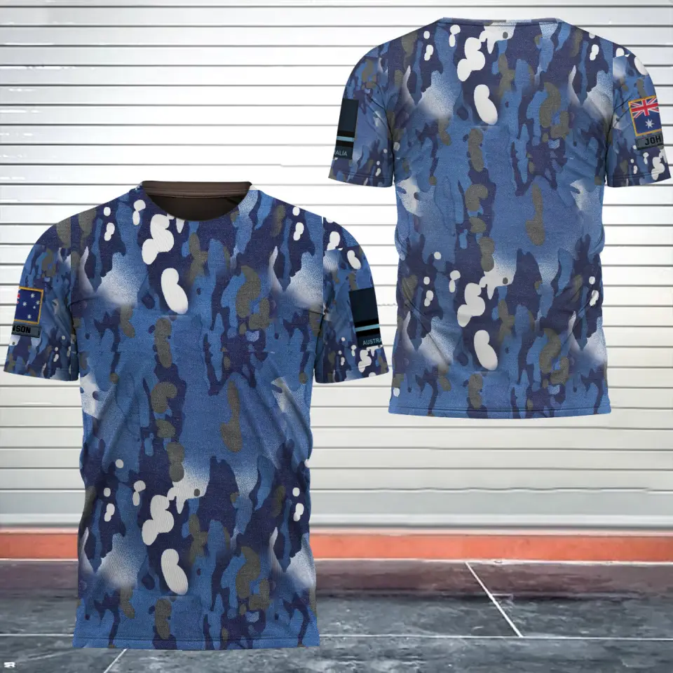 Personalized Australian Veteran Camo Australia Flag Custom Rank & Name 3D T-shirt Printed VQ241726