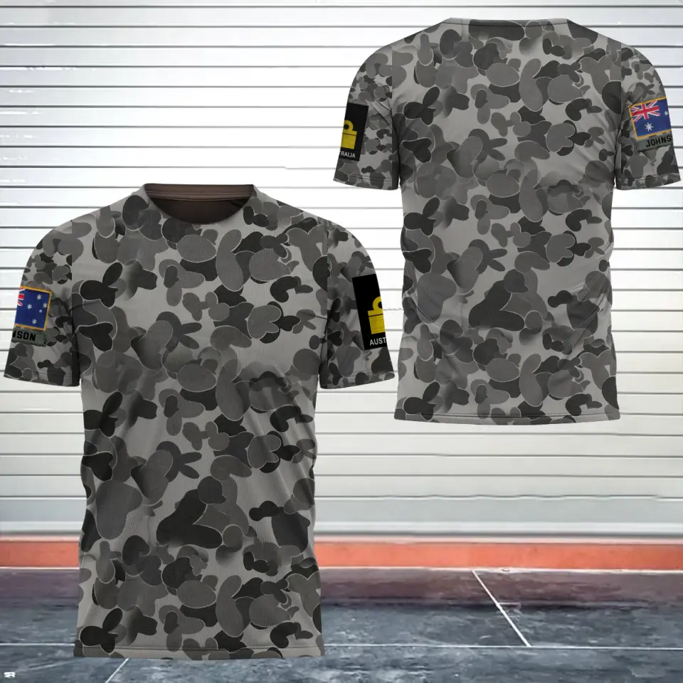 Personalized Australian Veteran Camo Australia Flag Custom Rank & Name 3D T-shirt Printed VQ241726