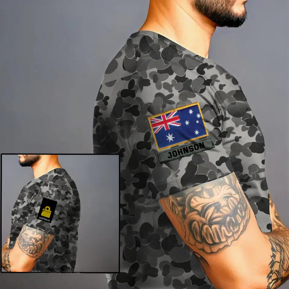 Personalized Australian Veteran Camo Australia Flag Custom Rank & Name 3D T-shirt Printed VQ241726