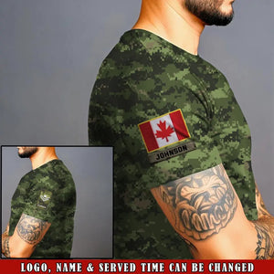 Personalized Canadian Veteran Camo Canada Flag Custom Rank & Name 3D T-shirt Printed VQ241726