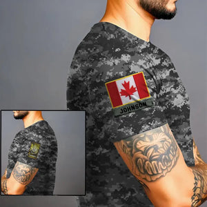 Personalized Canadian Veteran Camo Canada Flag Custom Rank & Name 3D T-shirt Printed VQ241726