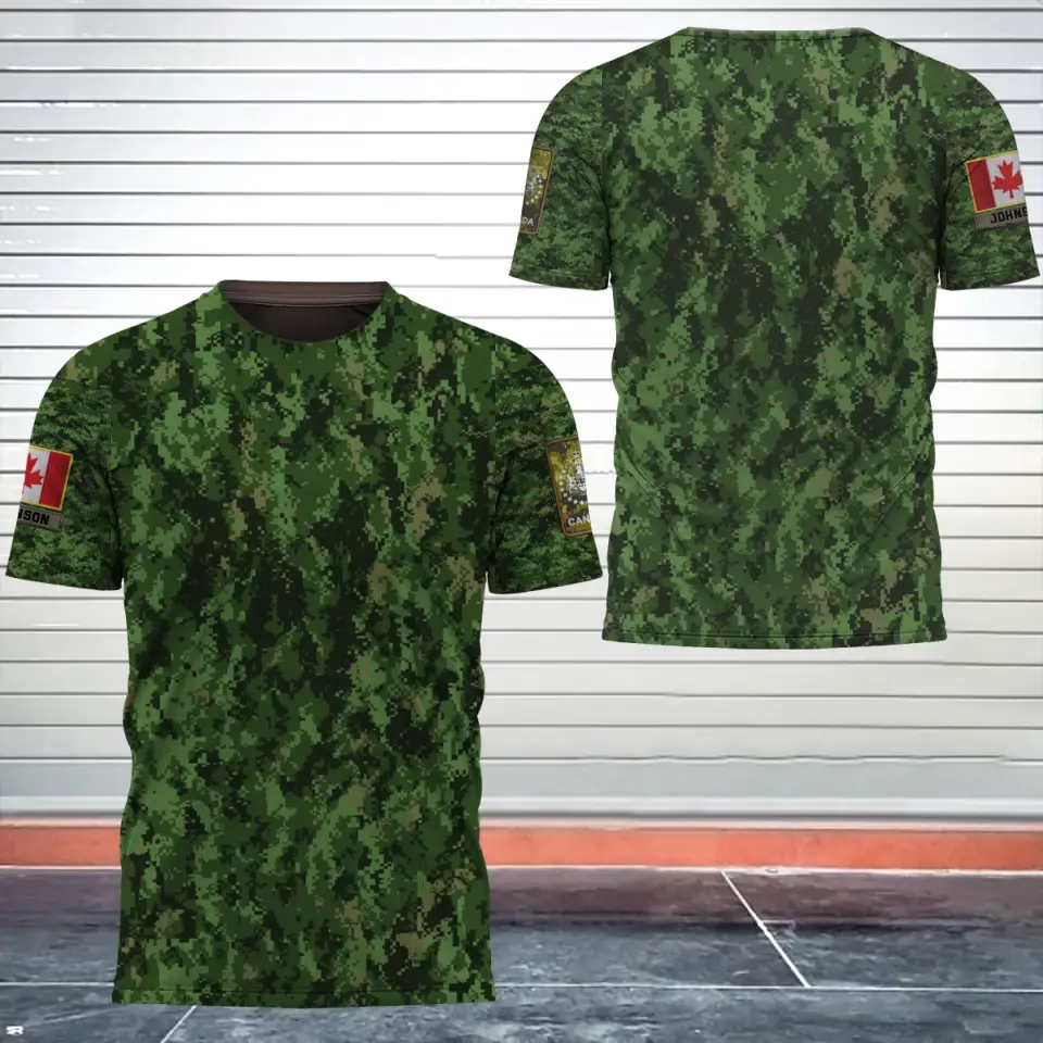 Personalized Canadian Veteran Camo Canada Flag Custom Rank & Name 3D T-shirt Printed VQ241726