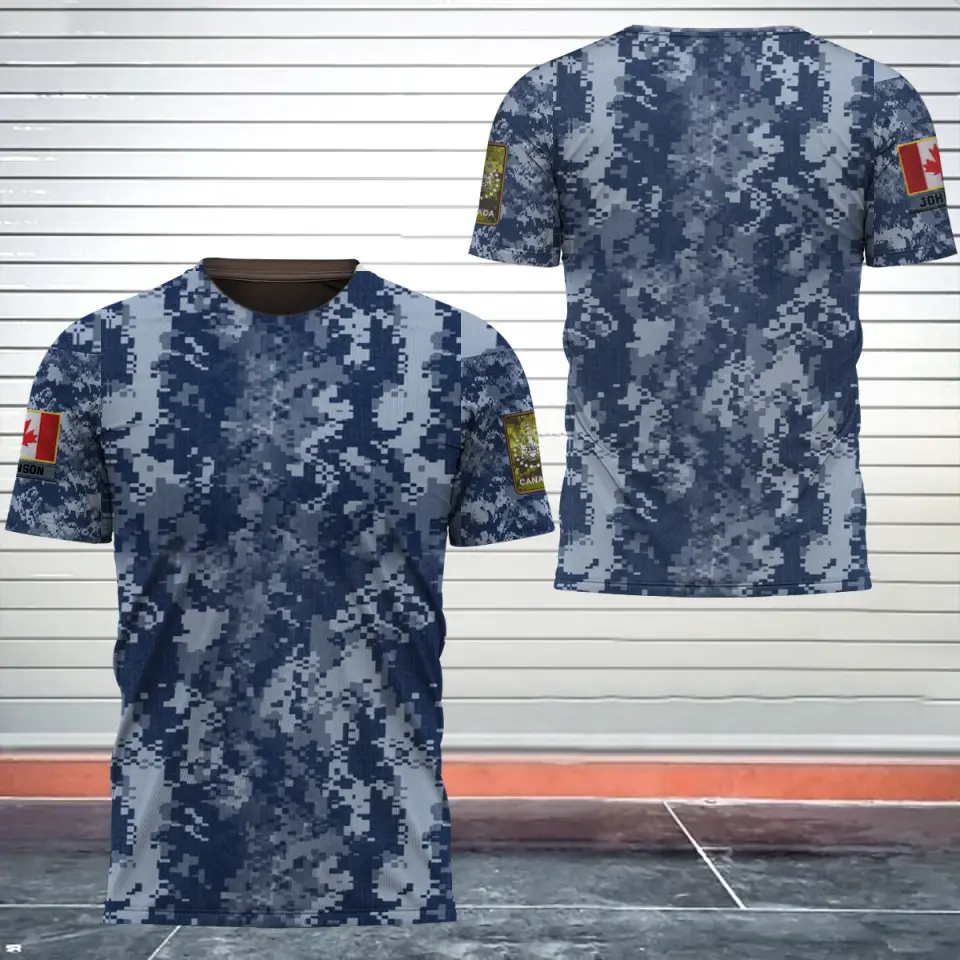 Personalized Canadian Veteran Camo Canada Flag Custom Rank & Name 3D T-shirt Printed VQ241726