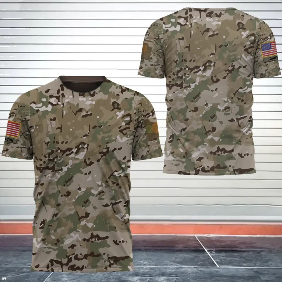 Personalized United States Veteran Camo US Flag Custom Rank & Name 3D T-shirt Printed VQ241726