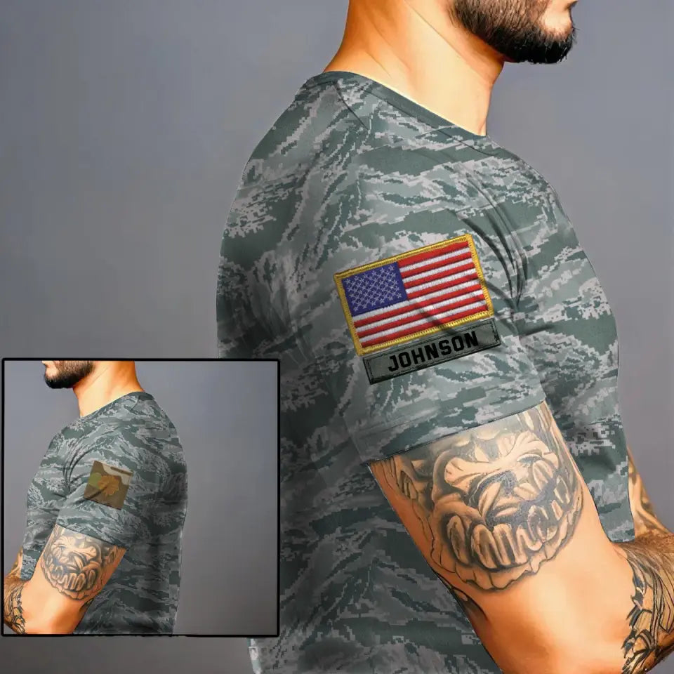 Personalized United States Veteran Camo US Flag Custom Rank & Name 3D T-shirt Printed VQ241726