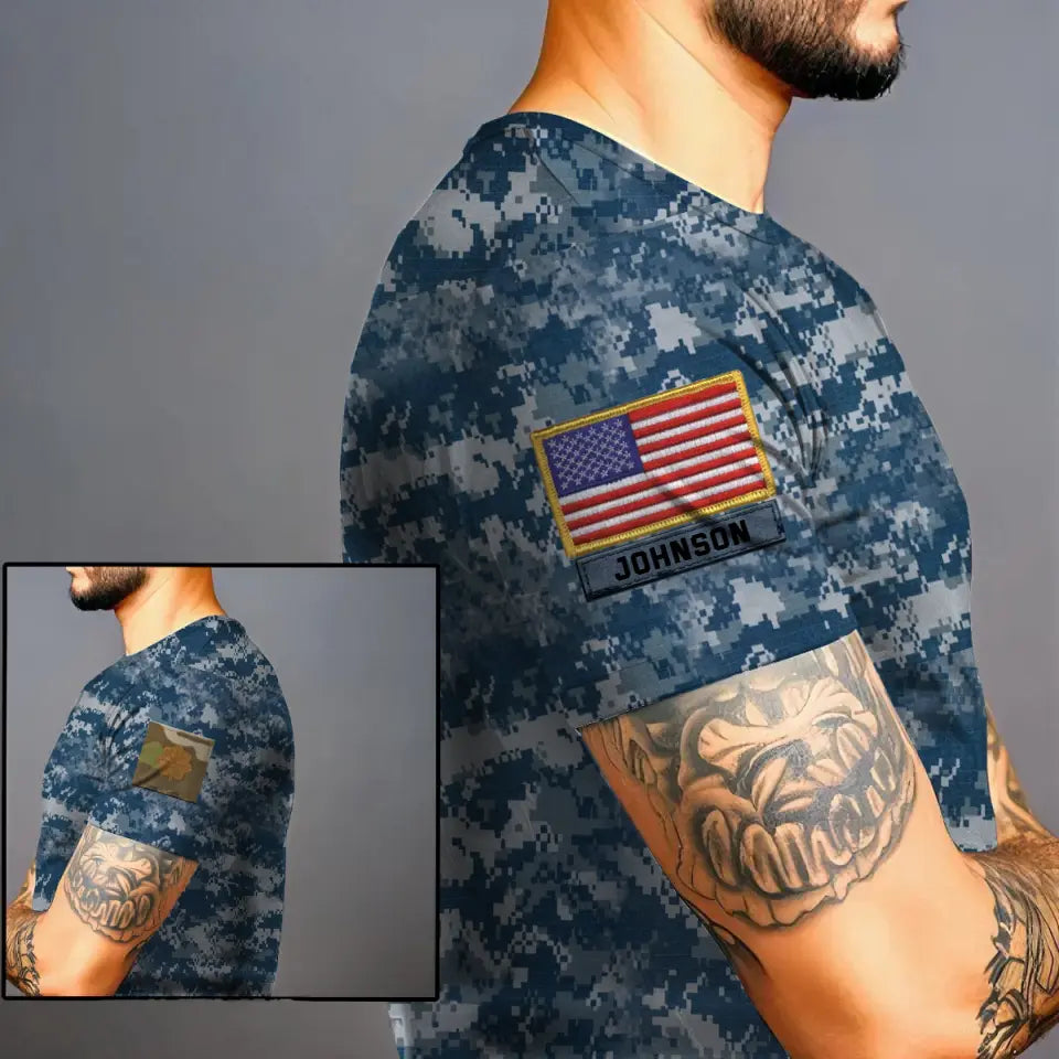 Personalized United States Veteran Camo US Flag Custom Rank & Name 3D T-shirt Printed VQ241726
