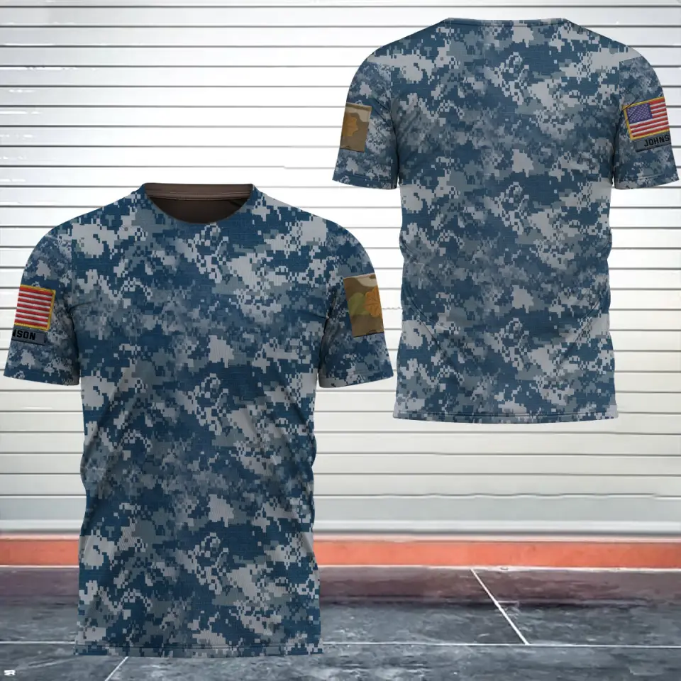 Personalized United States Veteran Camo US Flag Custom Rank & Name 3D T-shirt Printed VQ241726