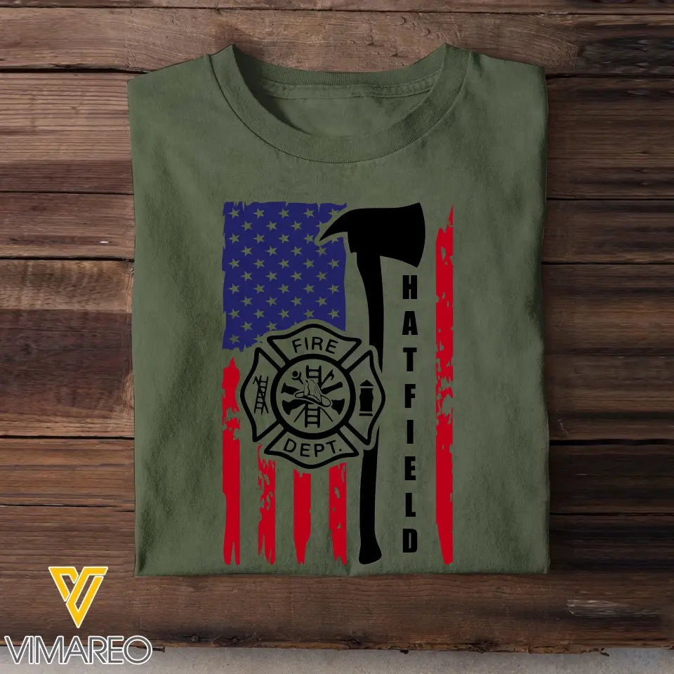 Personalized US Firefighter US Flag T-shirt Printed QTHN241722