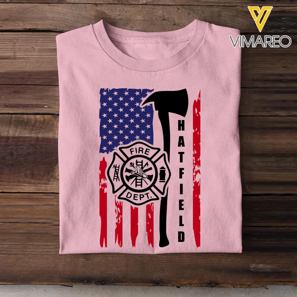 Personalized US Firefighter US Flag T-shirt Printed QTHN241722