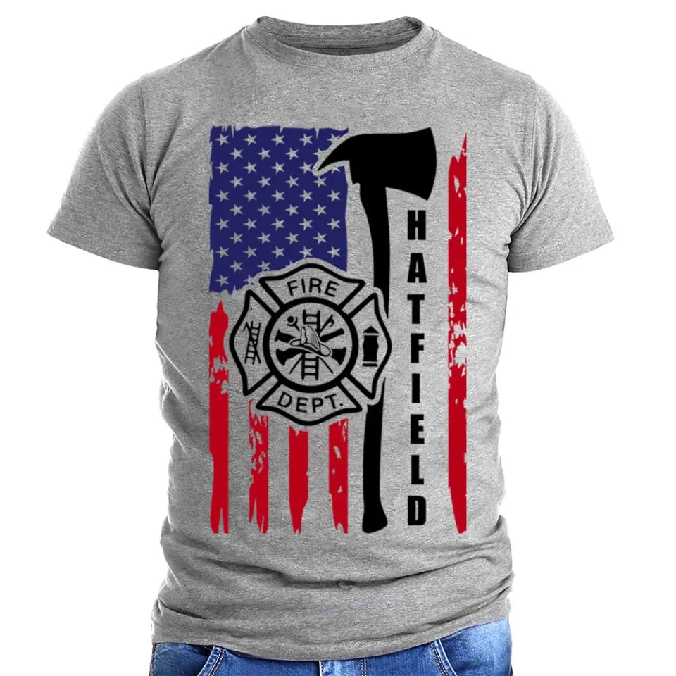Personalized US Firefighter US Flag T-shirt Printed QTHN241722