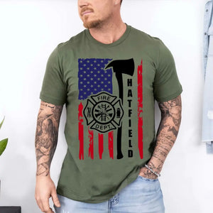 Personalized US Firefighter US Flag T-shirt Printed QTHN241722