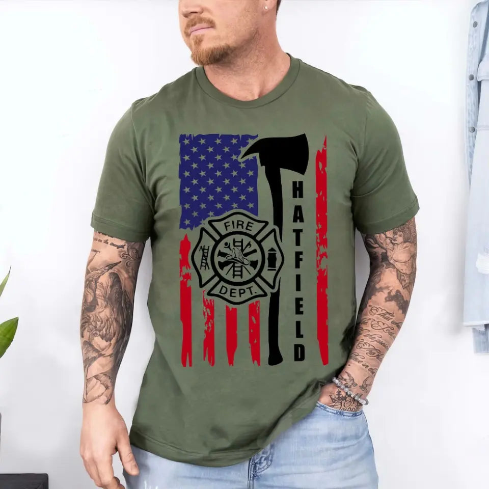 Personalized US Firefighter US Flag T-shirt Printed QTHN241722