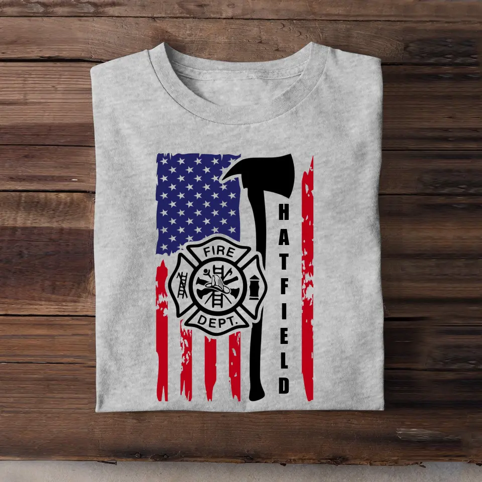 Personalized US Firefighter US Flag T-shirt Printed QTHN241722