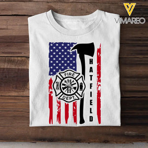 Personalized US Firefighter US Flag T-shirt Printed QTHN241722