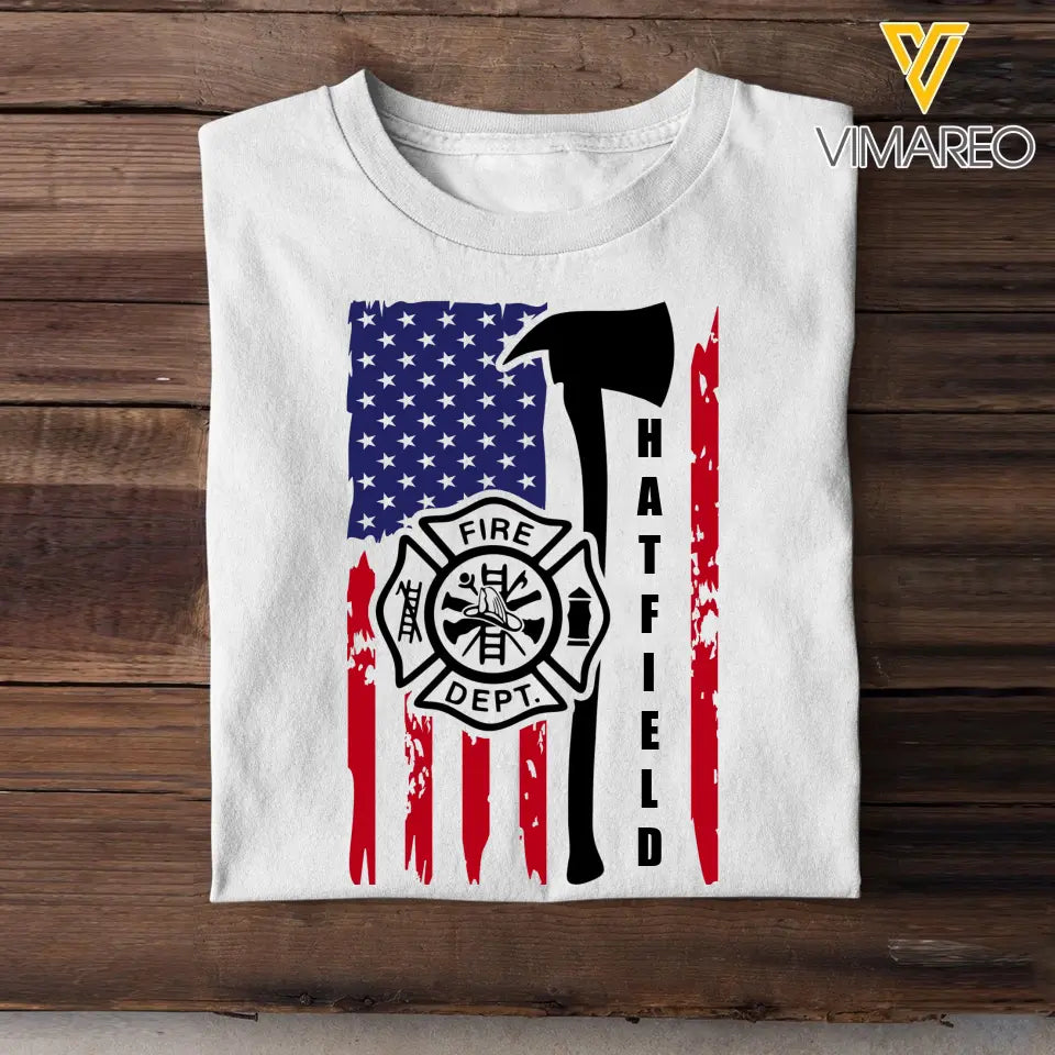 Personalized US Firefighter US Flag T-shirt Printed QTHN241722