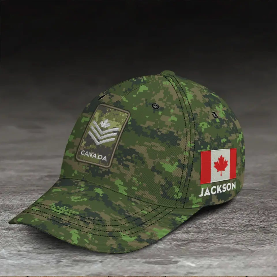 Personalized Canadian Veteran Rank Camo Canada Flag Cap 3D Printed KVH241728