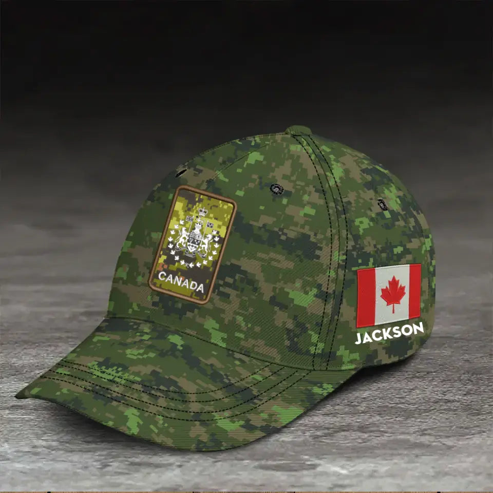 Personalized Canadian Veteran Rank Camo Canada Flag Cap 3D Printed KVH241728
