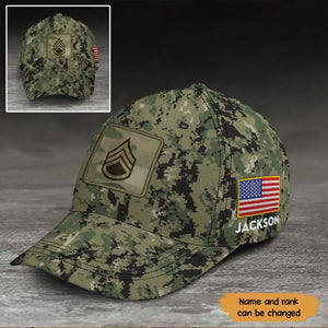 Personalized US Army Veteran Rank Camo US Flag Cap 3D Printed KVH241728