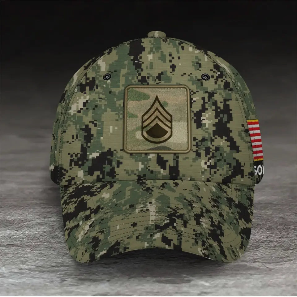 Personalized US Army Veteran Rank Camo US Flag Cap 3D Printed KVH241728