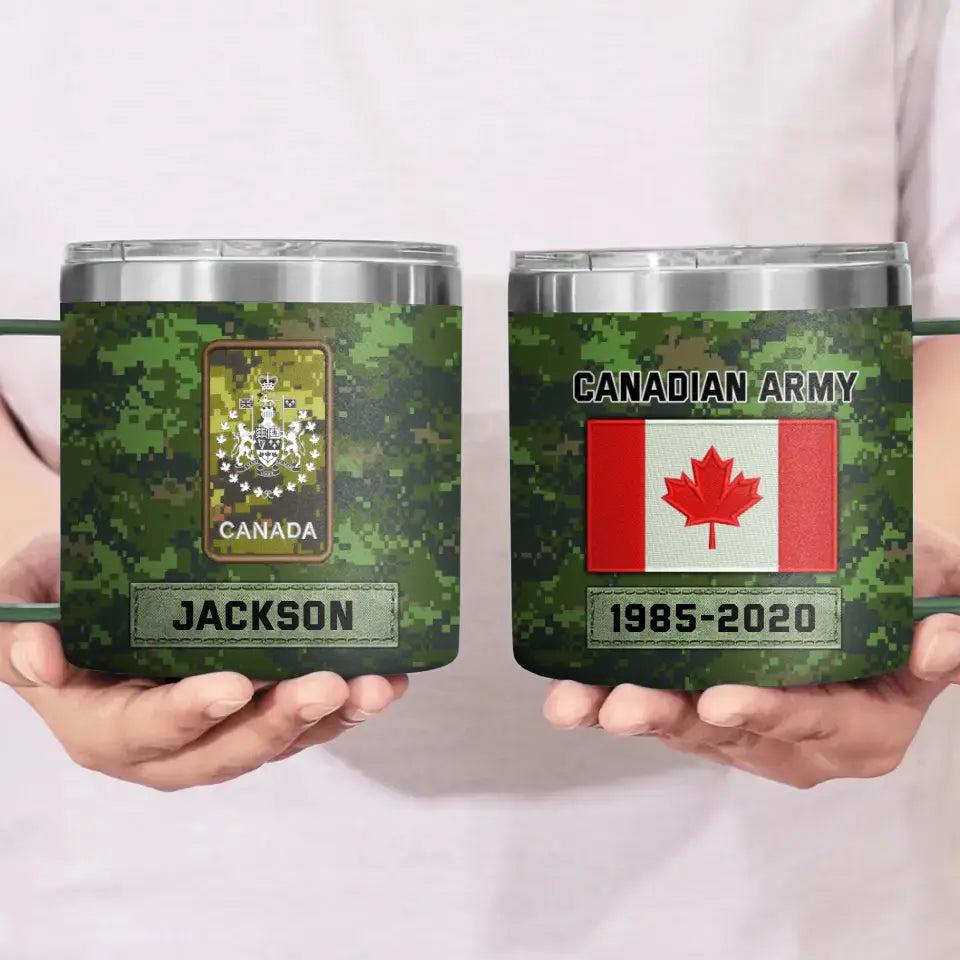 Personalized Canadian Army Veteran Rank Camo  Canada Flag Coffee Cup Printed KVH241731
