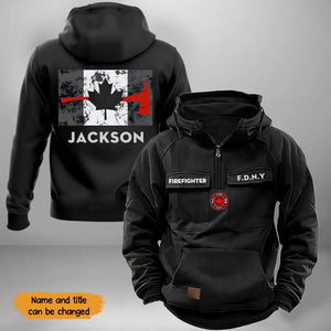 Personalized Canadian Firefighter Logo & Department Canadian Firefighter Flag American Retro Hooded Sweatshirt Printed QTKH241743