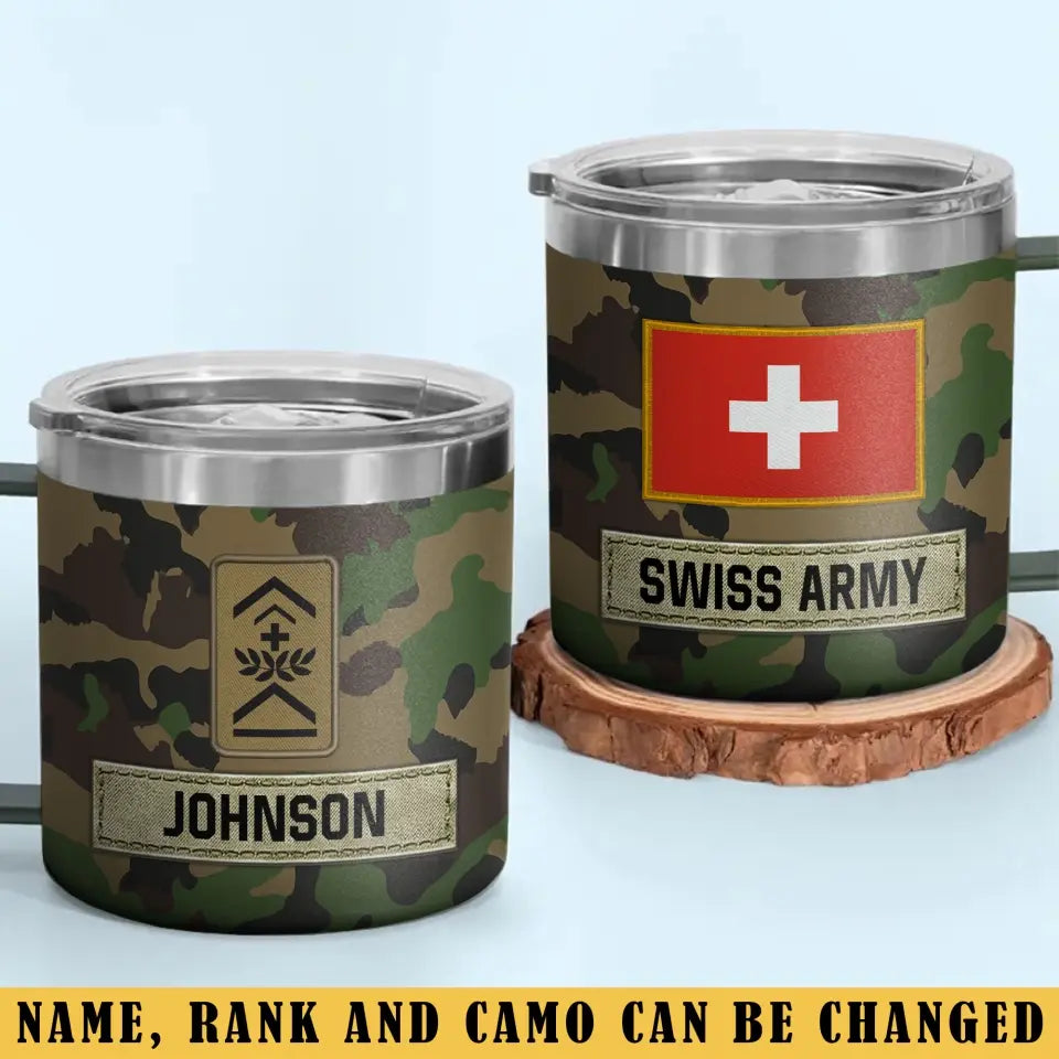 Personalized Swiss Army Veteran Rank Camo Custom Name Coffee Cup 3D Printed AHVA241745